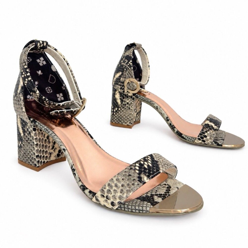 Ted Baker Snakeskin Leather Ankle Strap Block Heel Sandals Women 8.5 EU 39